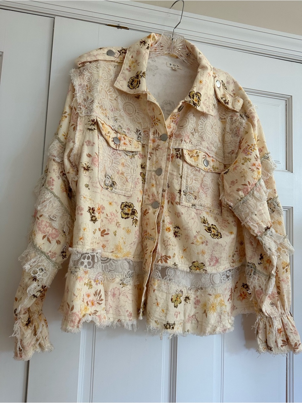 Floral Lace-Trim Button-Up Jacket - Cream Floral